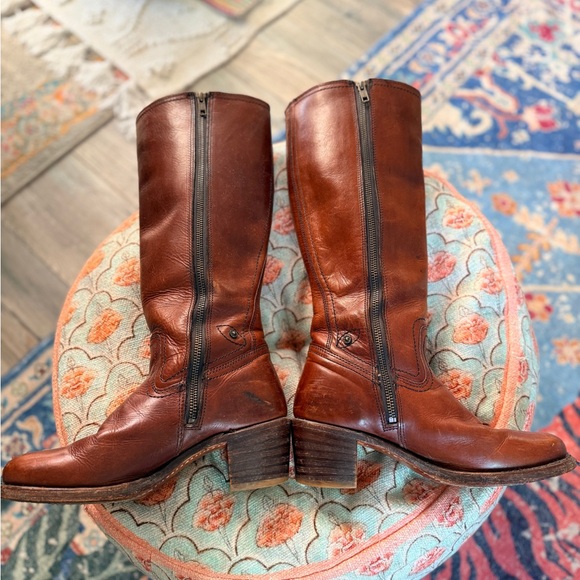 Vintage 90s Frye Campus Boots 8M Made in USA Cognac Brown Leather Riding Boots - Picture 2 of 9